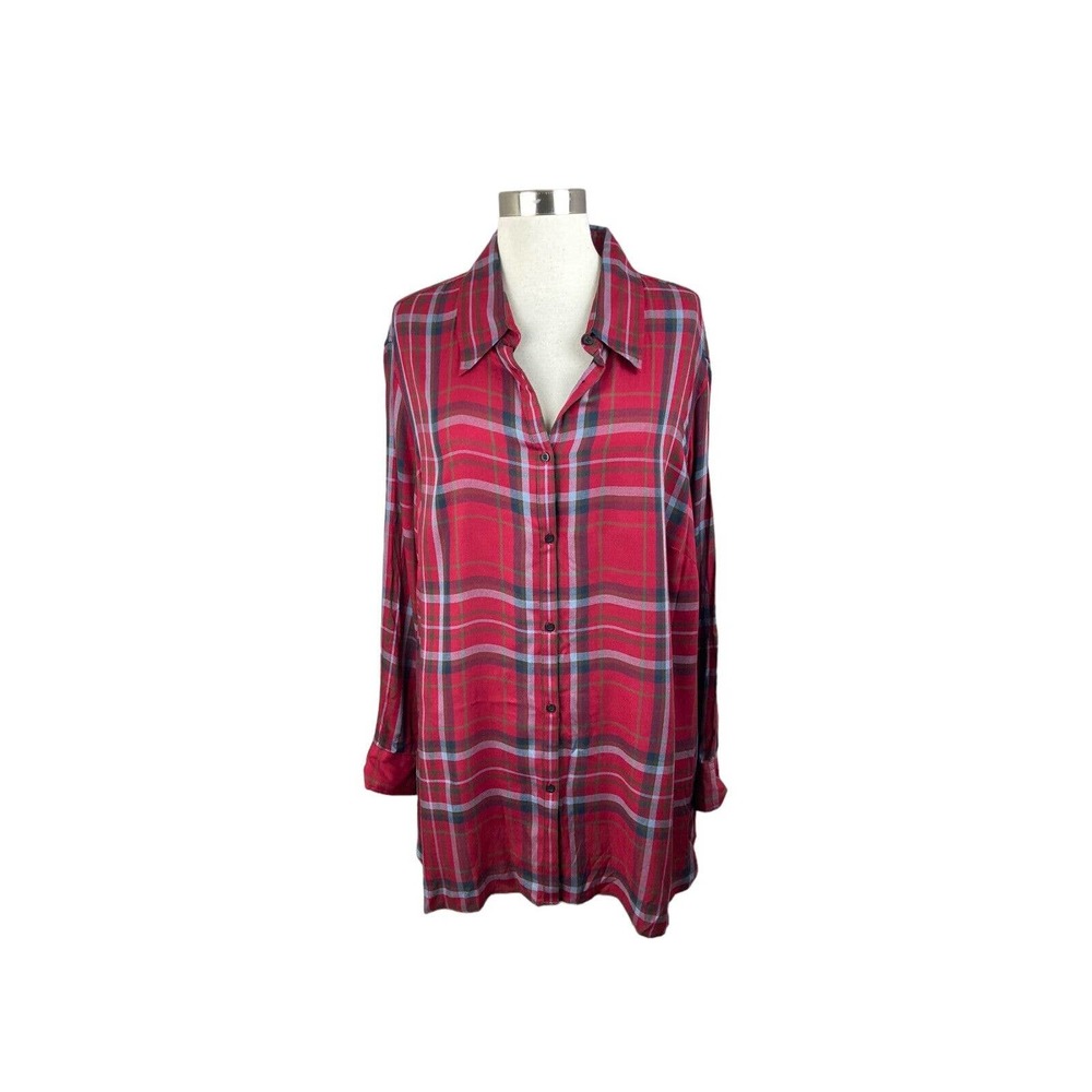 Lauren Ralph Lauren 2X Red Plaid Blouse Preppy Equestrian